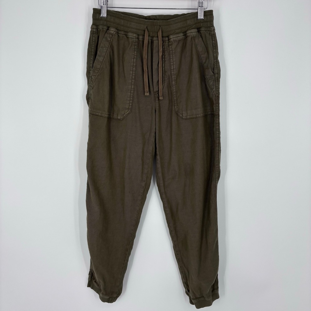 Marine Layer Luna Jogger Pants Womens M Olive Green Linen Blend Pull On Army
